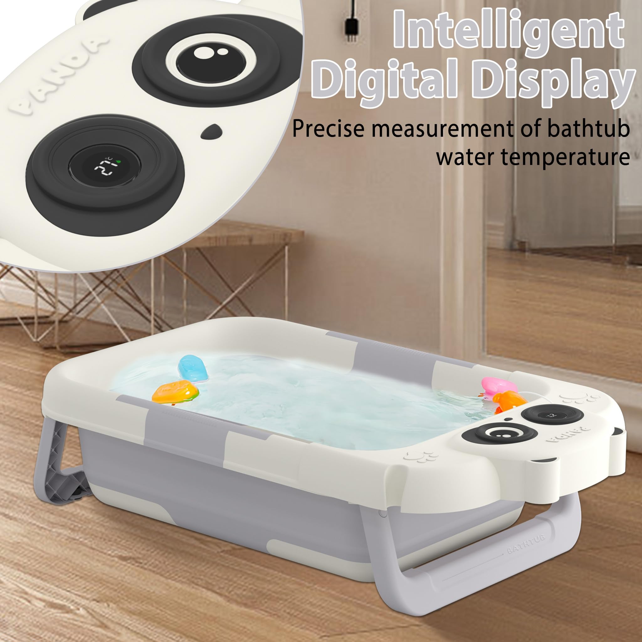 FIVMEN Baby Badewanne Faltbare Babywanne Babybadewanne mit Gestell, Thermometer und Badekissen Rutschfeste Tragbare für Neugeborene Kleinkinder, Panda