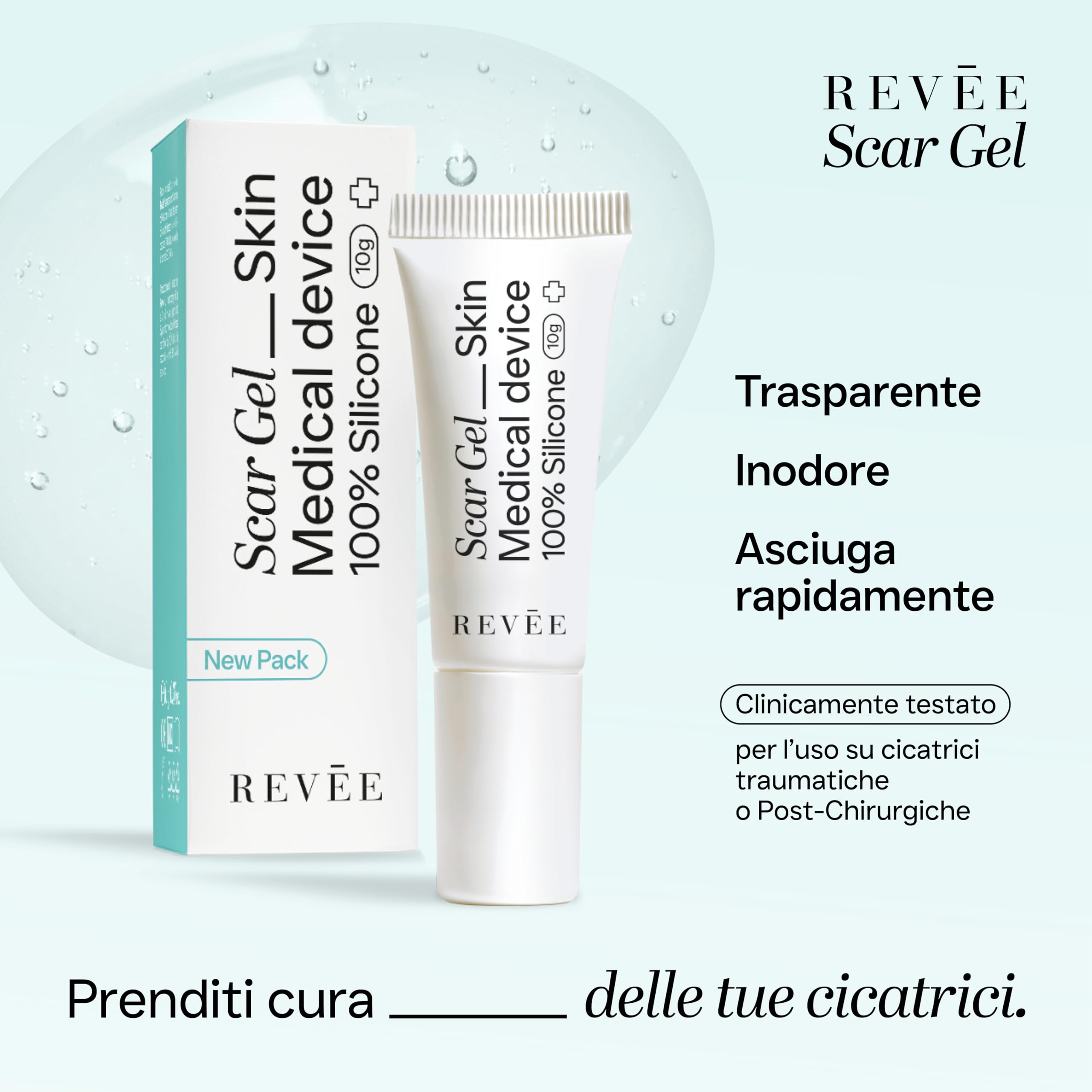 REVÉE Scar Gel 10g Crema Cicatrici Chirurgiche - 100% Silicone, Gel Topico per Cicatrici, Crema Cicatrizzante Ferite