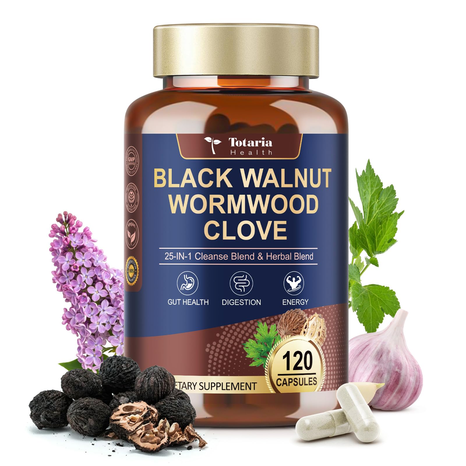 Totaria 120 Counts 25-in-1 Wormwood Black Walnut Clove Cleanse for Humans Capsules - Gut Cleanse & Digestive & Liver Health with Clove Pumpkin Seed Oil Garlic Oregano - Herbal Vegan Capsules