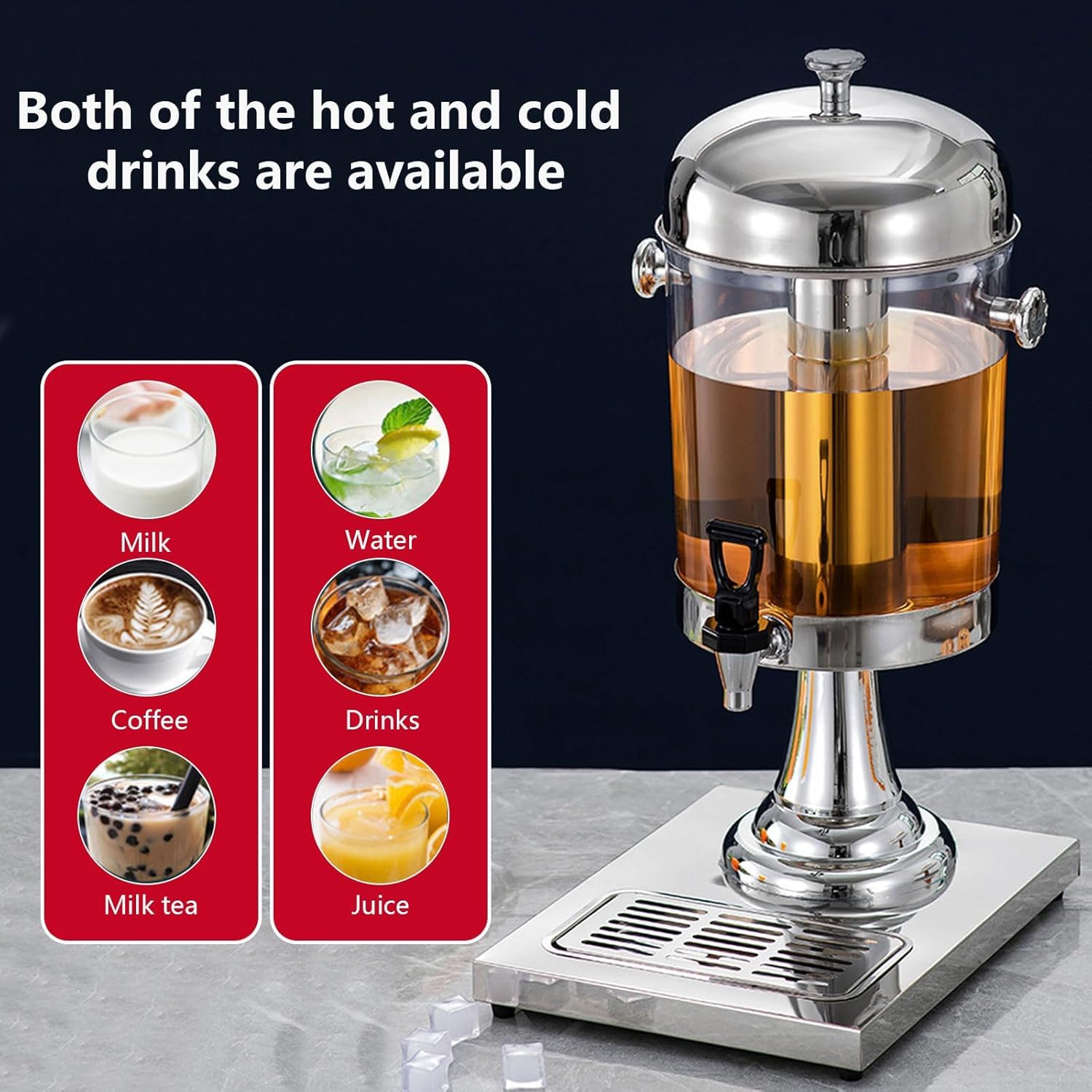 Distributore di Bevande Fredde da 8 Litri, Dispenser di Bevande in Acciaio Inossidabile, Urna per caffè, Distributore di Succhi Self-Service con Rubinetto per tè, caffè, Latte, Succo