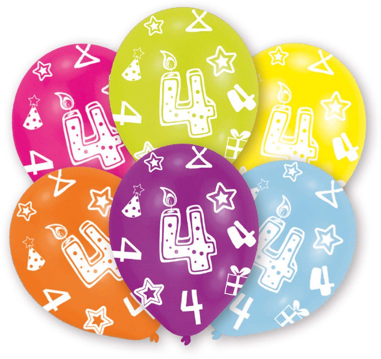 amscan INT995659-6 Latex Balloons Birthday Candle 4, Approx. 27 cm, Birthday, Party, Cake Candle