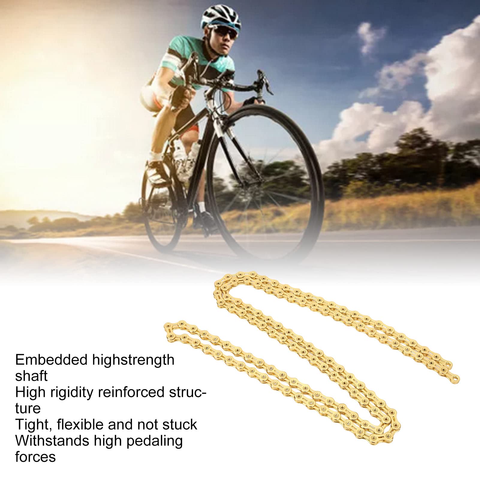 Cadena de Bicicleta de Carretera, Cadena de Bicicleta Flexible de 11 Velocidades para Bicicleta de Carretera (Oro)