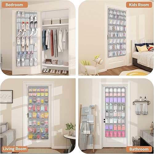 Miniatura 5 de FENTEC Organizador de zapatos para colgar en la puerta, 40 bolsillos grandes para colgar en la puerta, organizador de zapatos para armario,