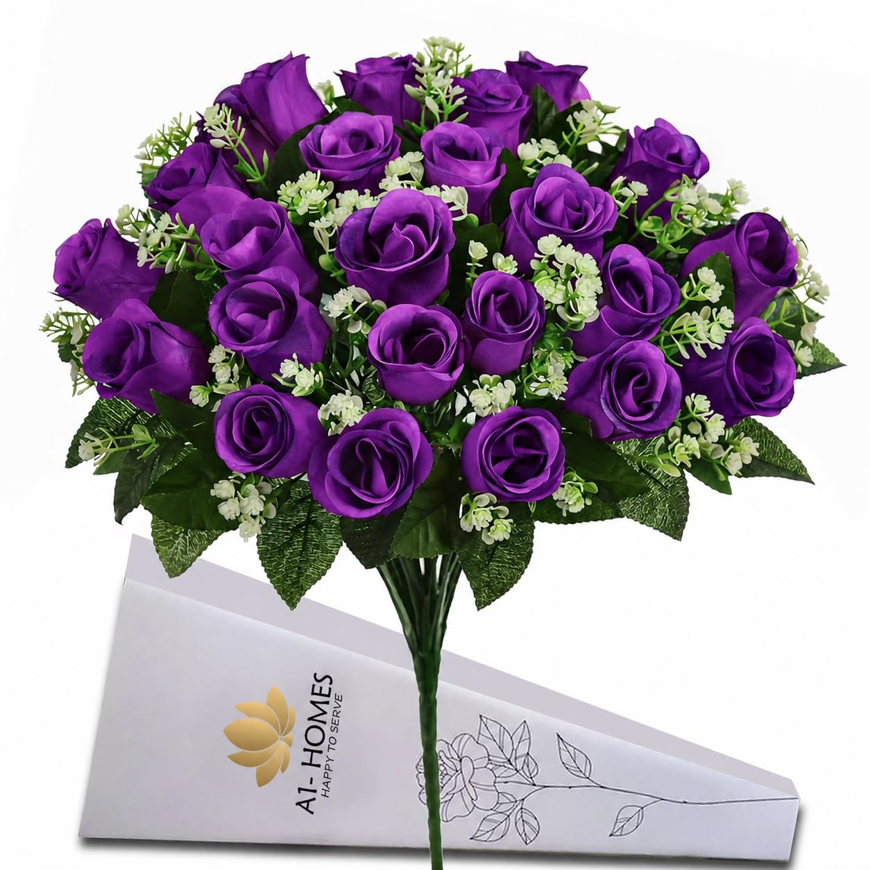 A1-Homes Purple 41Cm Artificial Silk Rose Bush With Gyp & Foliage 24 Flower Heads- Wedding Grave Home Decoration