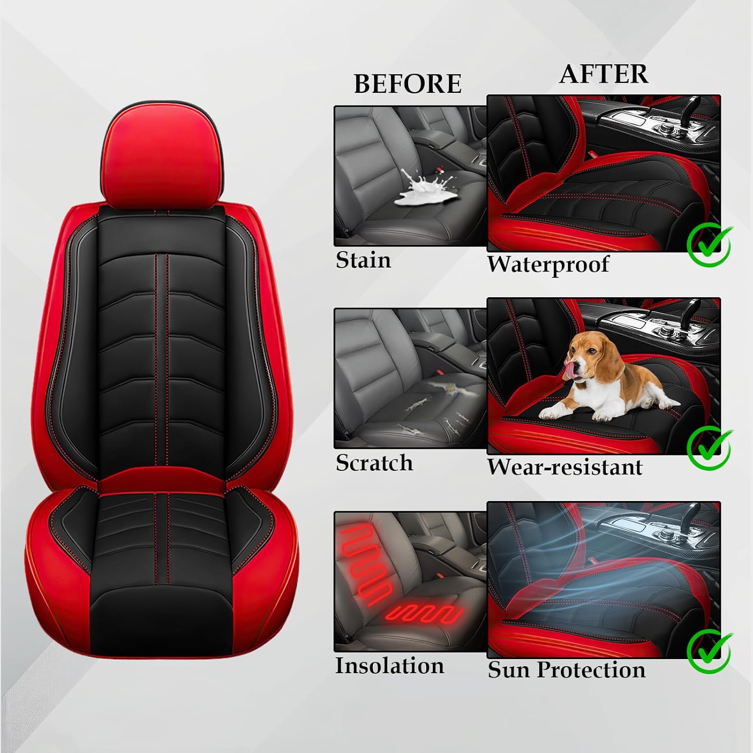 Seat Cover for Honda Hr-V 2016-2025, Durable Waterproof Sports Seat Cover，Premium Leather Seat Protector(5 Seats Standard, Black Red)