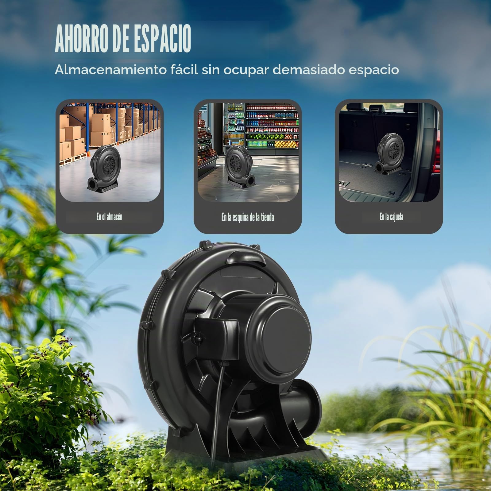 Soplador De Alta Presión 370 W Para Castillos Hinchables – Ventilador Eléctrico De Aire Con Motor De Aluminio, Caudal De 340 M³/h, Ruido De 80 DB, Ideal Para Inflables De 3 A 10 Metros