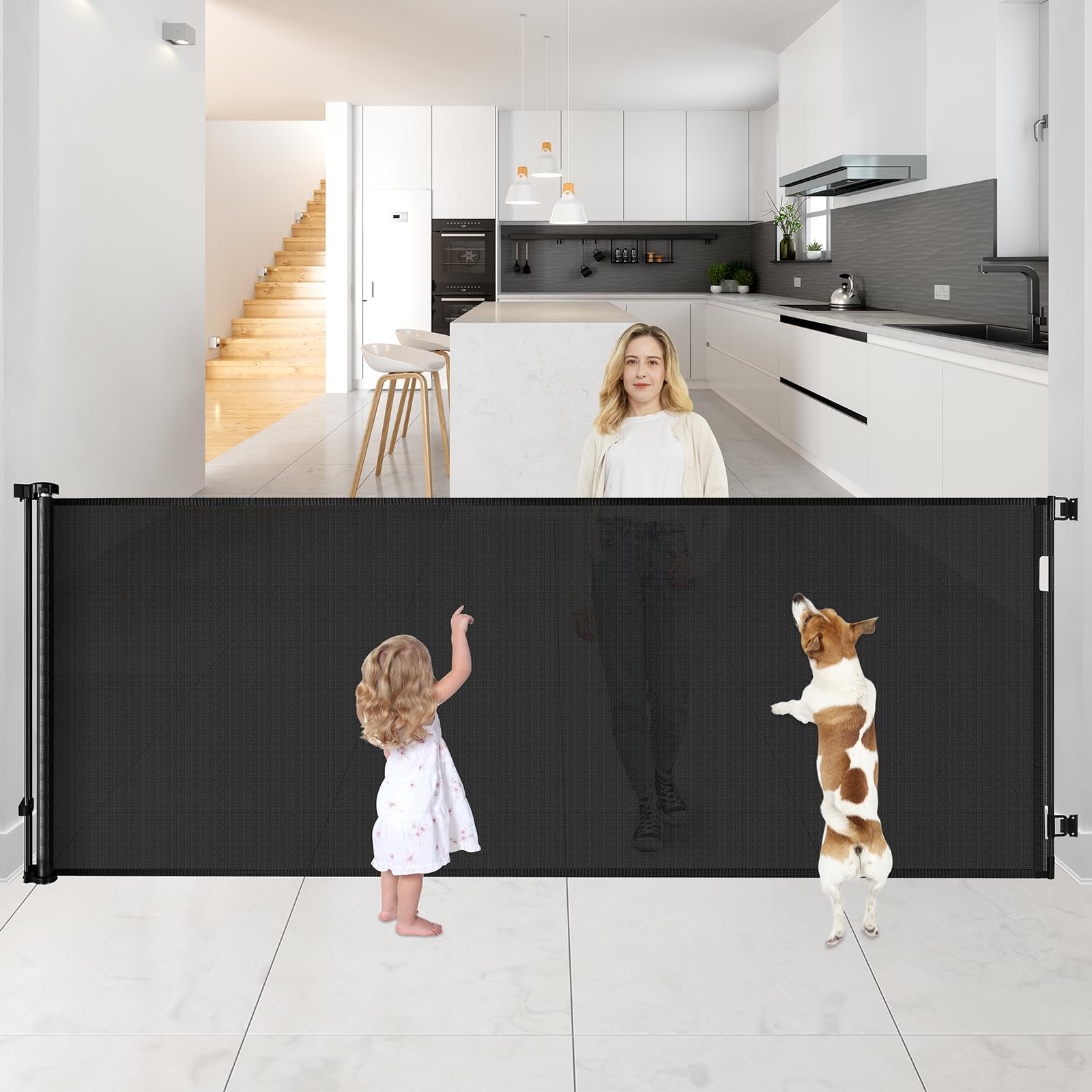 42 Inch Extra Tall Retractable Baby Gates 115 Inch Extra Wide Baby Gates for Large Openings Extra Tall Baby Gate Extra Wide Dog Gates for The House Extra Tall Dog Gate Retractable Dog Gate(Black)
