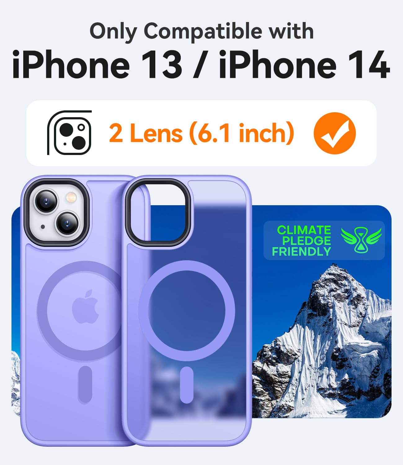CANSHN Cover Magnetica Opaca per iPhone 13/14, [Compatibile con MagSafe] Custodia Traslucida Opaca Protettiva Sottile Antiurto 6,1 Pollici - Viola Chiaro