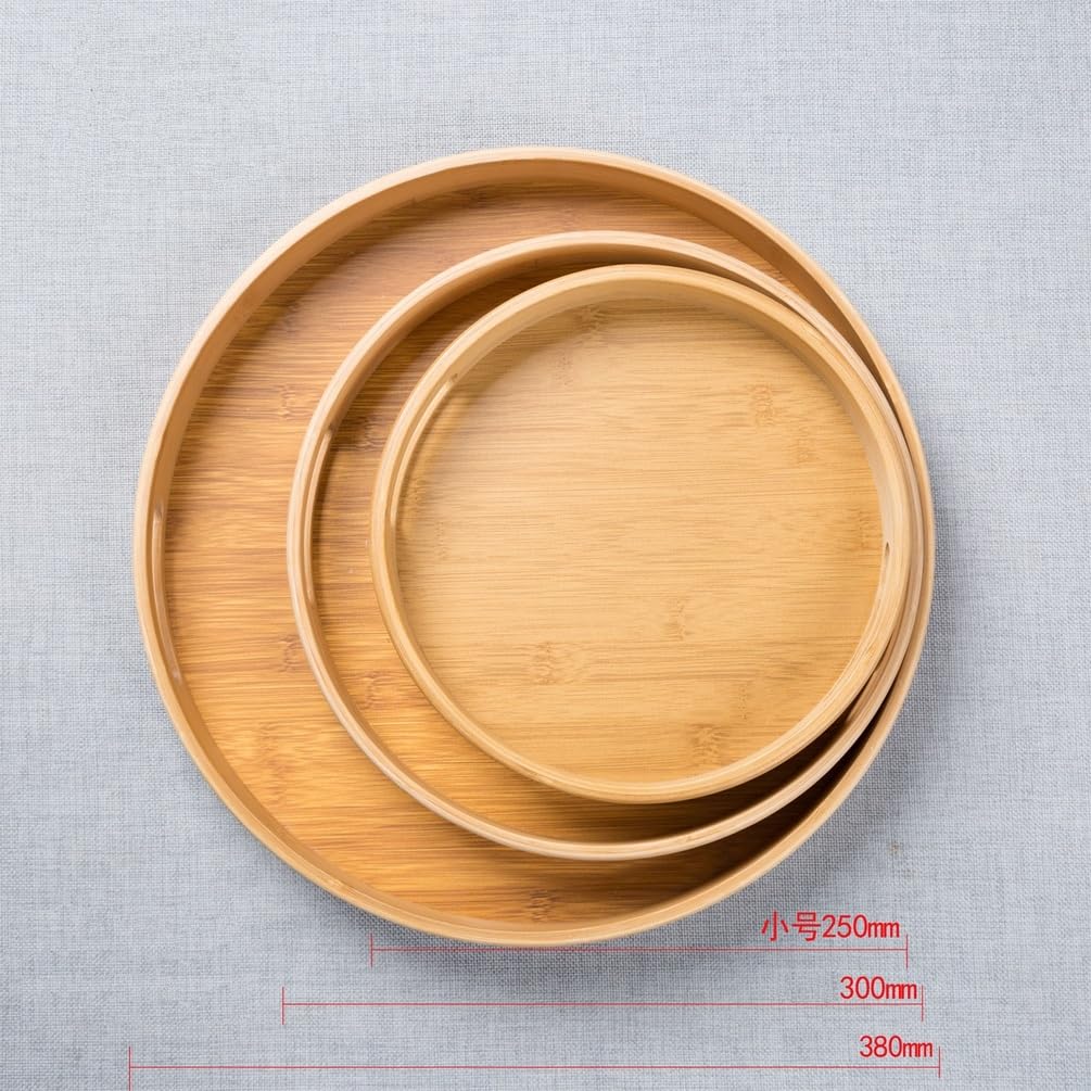 Bandeja de Servir de Madera de bambú, Bandeja de Servir Redonda, Bandeja de Madera Redonda Bandejas de Servir de bambú con Asas, Bandeja otomana para Pan, Fruta, café, Leche, té,25cm