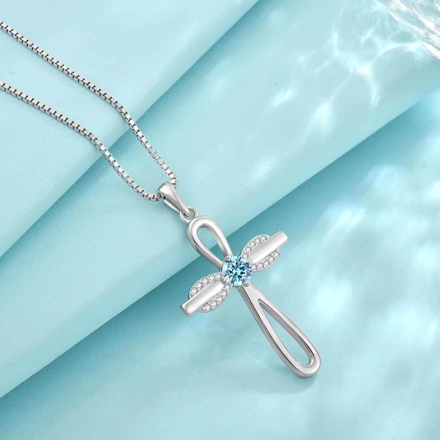 FJ Infinity Cross Necklace 925 Sterling Silver Religious Pendant Birthstone Jewelry Gifts for Women - Image 4