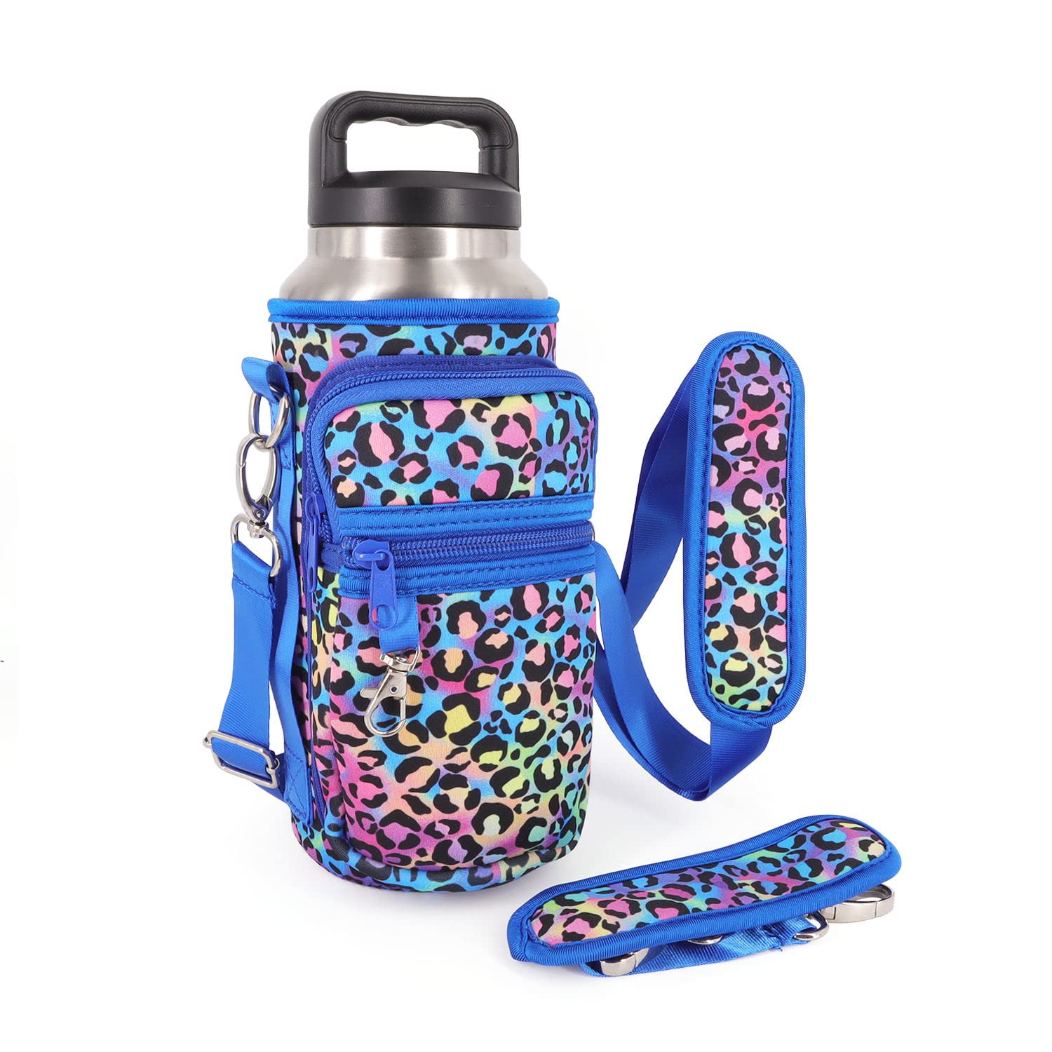 AJLTPA Water Bottle Holder Sling Bag Sleeve Carrier 32oz 40oz 64oz, Insulated Crossbody Water Bottle Case Cover with Padded Strap and 2 Pockets for