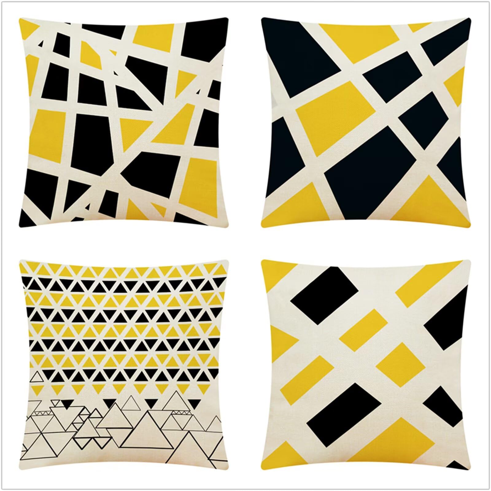 Fundas Cojines 80x80cm,Funda Cojin Modernas Juego de 4 Funda de Almohada Elegantes Decorativa para Sofá Coche Cama Sillas Amarillo Negro Geométrico
