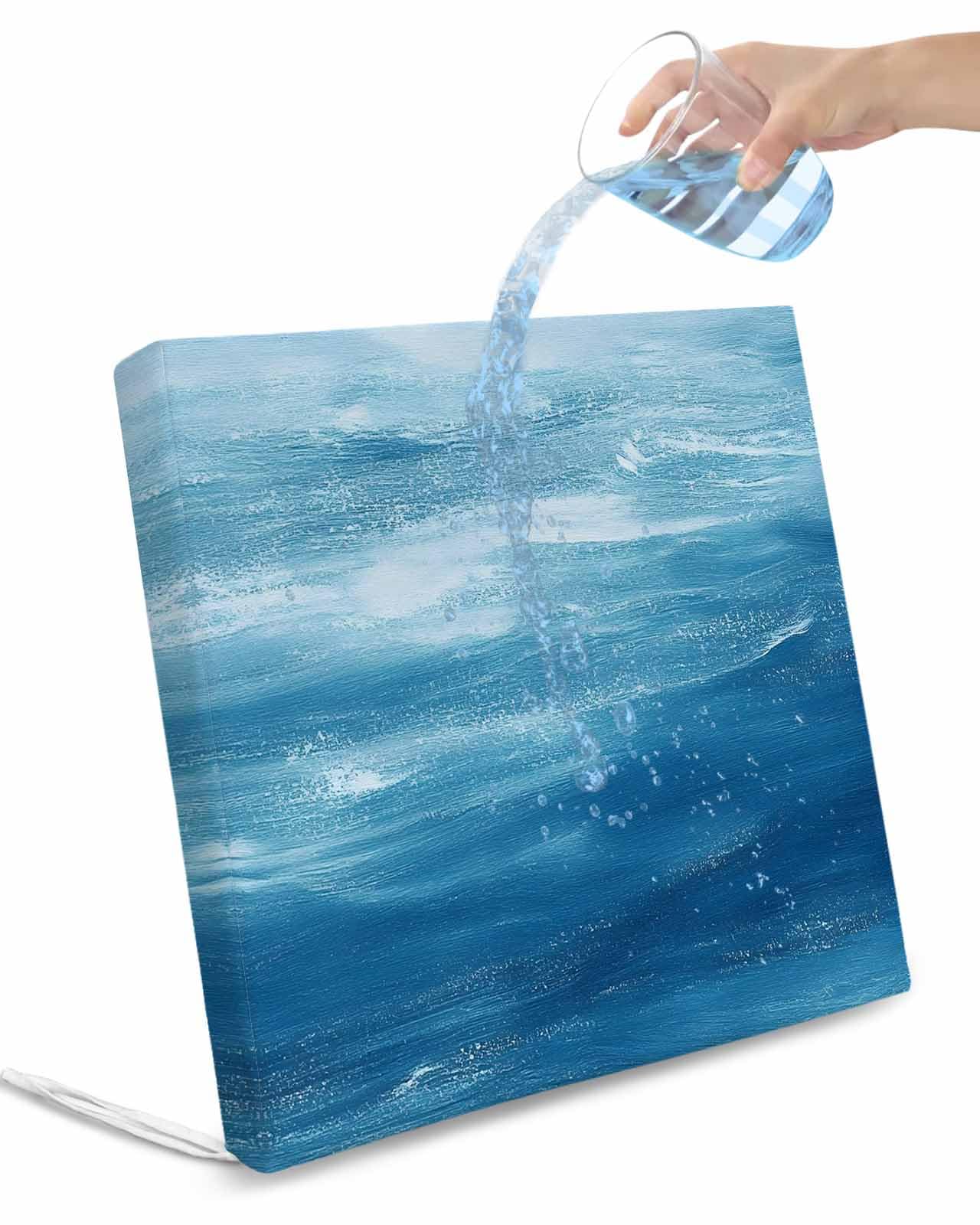 2 Pack Blue Coastal Wave Waterproof Cushion Covers with Ties, Outdoor Patio Chaise Lounge Chair Seat Cushion Slip Covers Replacement(Only Cover) Modern Abstract Summer Ocean 22