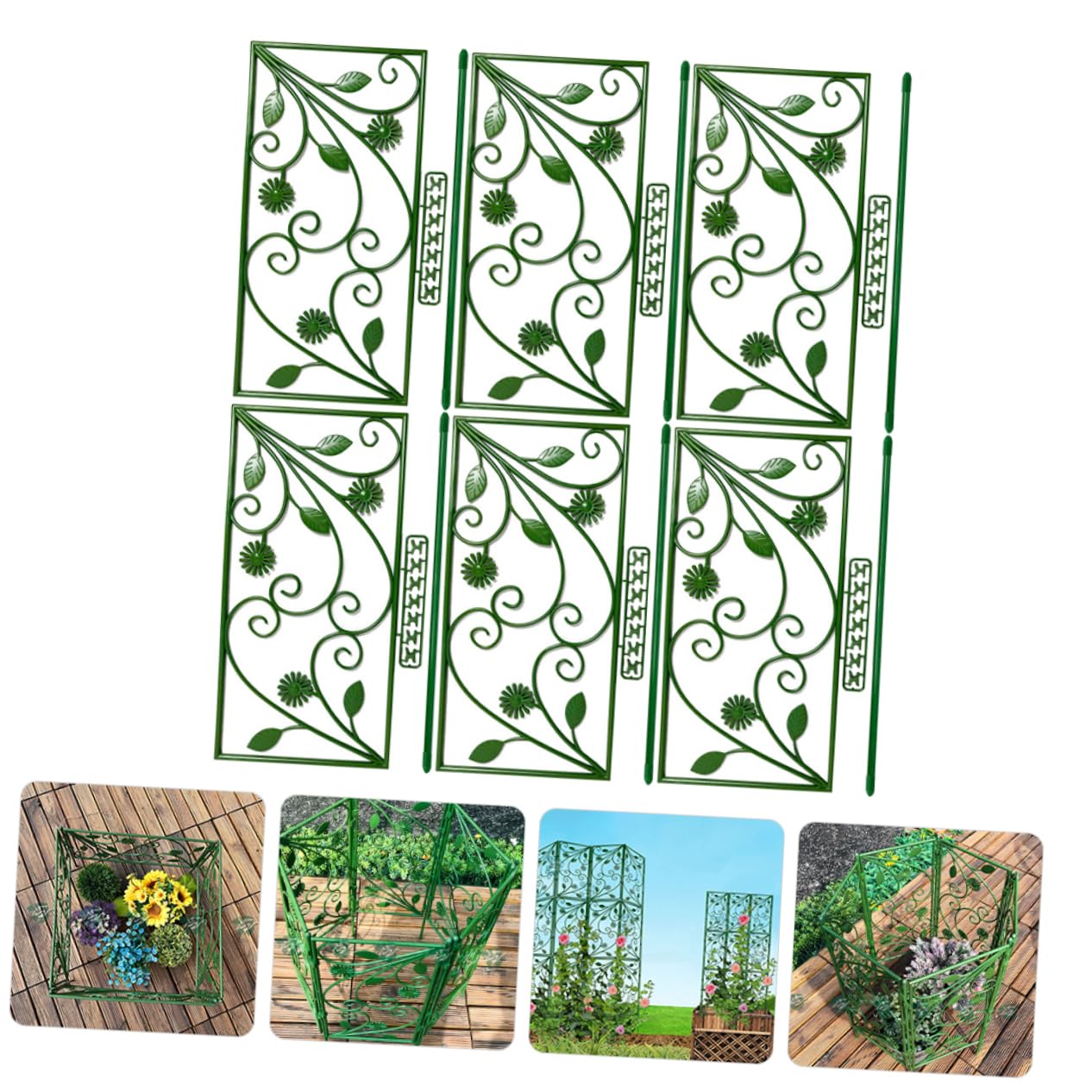 Dekoratives Rankgitter Grüne Pflanzenstützen 6 Stück aus Glasfaser und Kunststoff zur Unterstützung des Pflanzenwachstums für Indoor und Outdoor