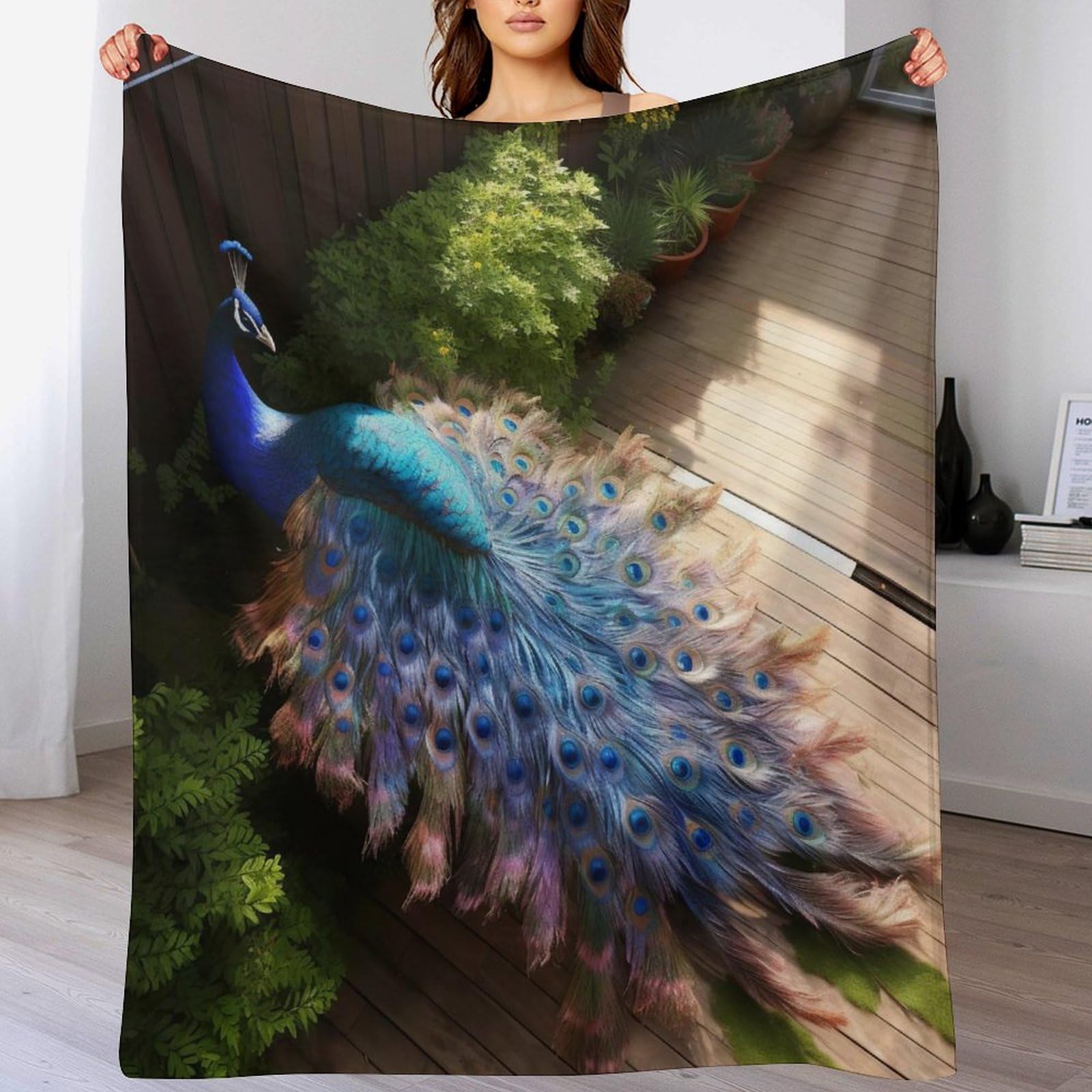Manta de franela de pavo real para las cuatro estaciones en cama y sofá de 130x150
