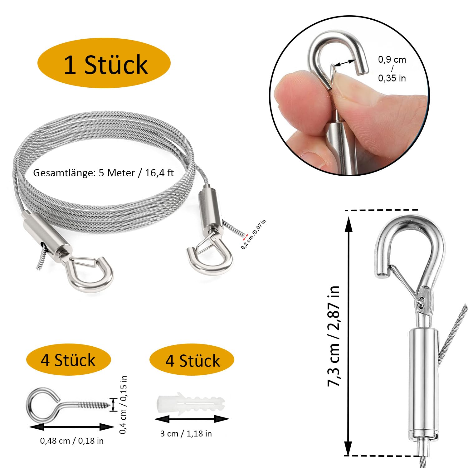 Edelstahl Drahtseil Rankhilfe Set – 5 M Einstellbares Stahlseil Mit Haken, Für Zelt, Wäsche & Gardinen