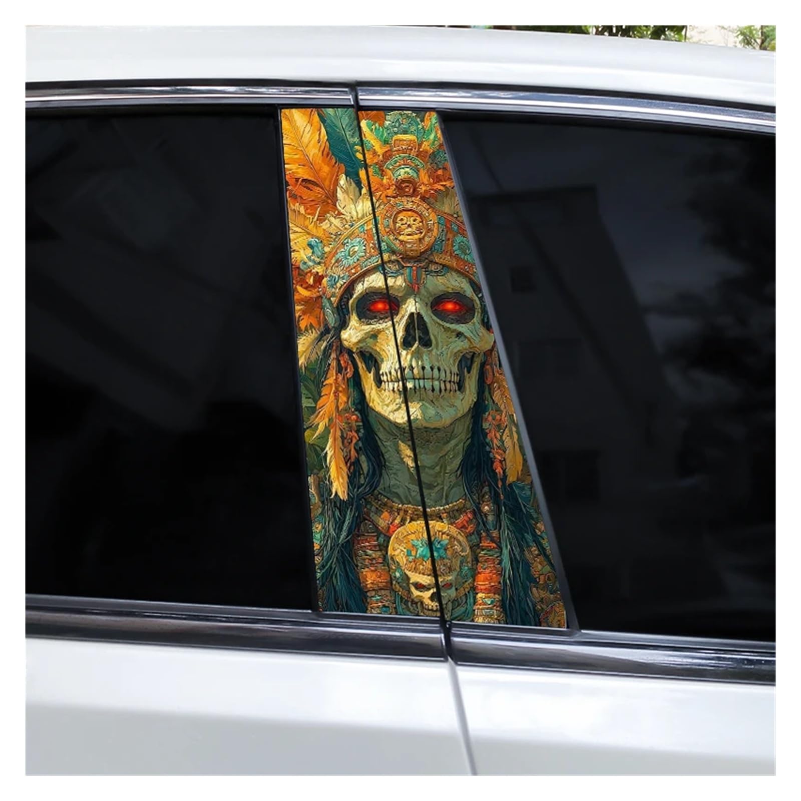 Car Side Decals 2pcs Smoke Skull Doorpost Vinyl B-Pillar Stickers Scratch-Resistant Self-Adhesive Center Column Decal(Style O)