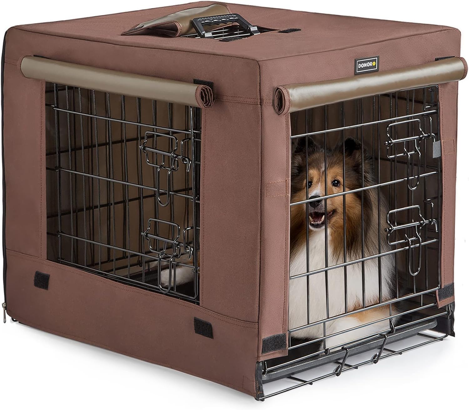 DONORO Dog Crates for Small Medium Size Dogs Indoor Double Door Dog Kennels & Houses for Puppy and Cats, Collapsible Metal Contour Dog Cages (Brown, 30.0" L x 19.0" W x 21.0" H) Brown 30.0"L x 19.0"W x 21.0"H