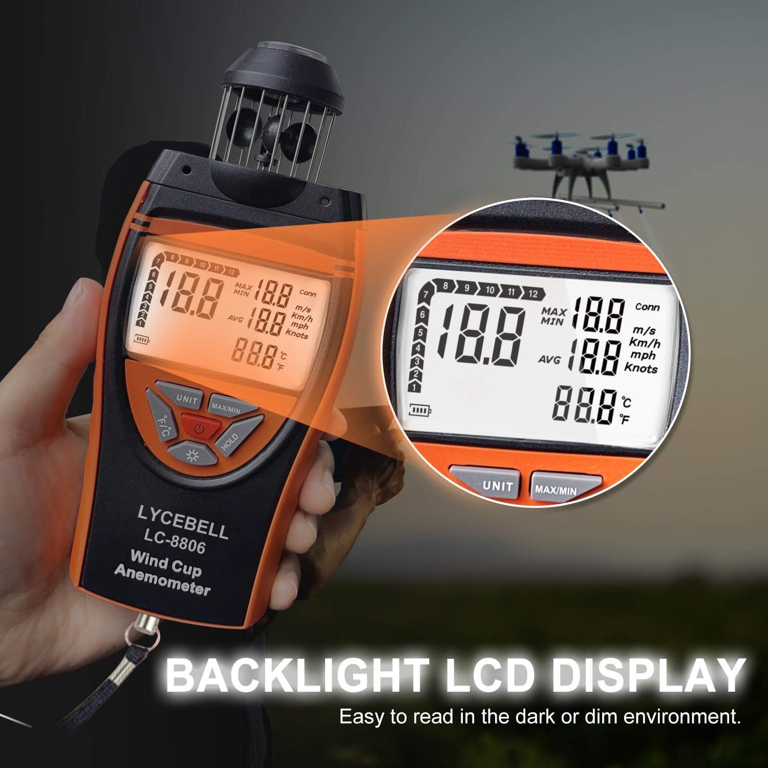 LYCEBELL Anemometro Professionale con Controllo WiFi & Registrazione