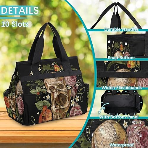 Miniatura 5 de Floral Flowers Skull Garden Tool Tote Bag for Women Men Gardening Tool Storage Bags with 10 Pockets Standable Garden Home Tool Kits Organizer for