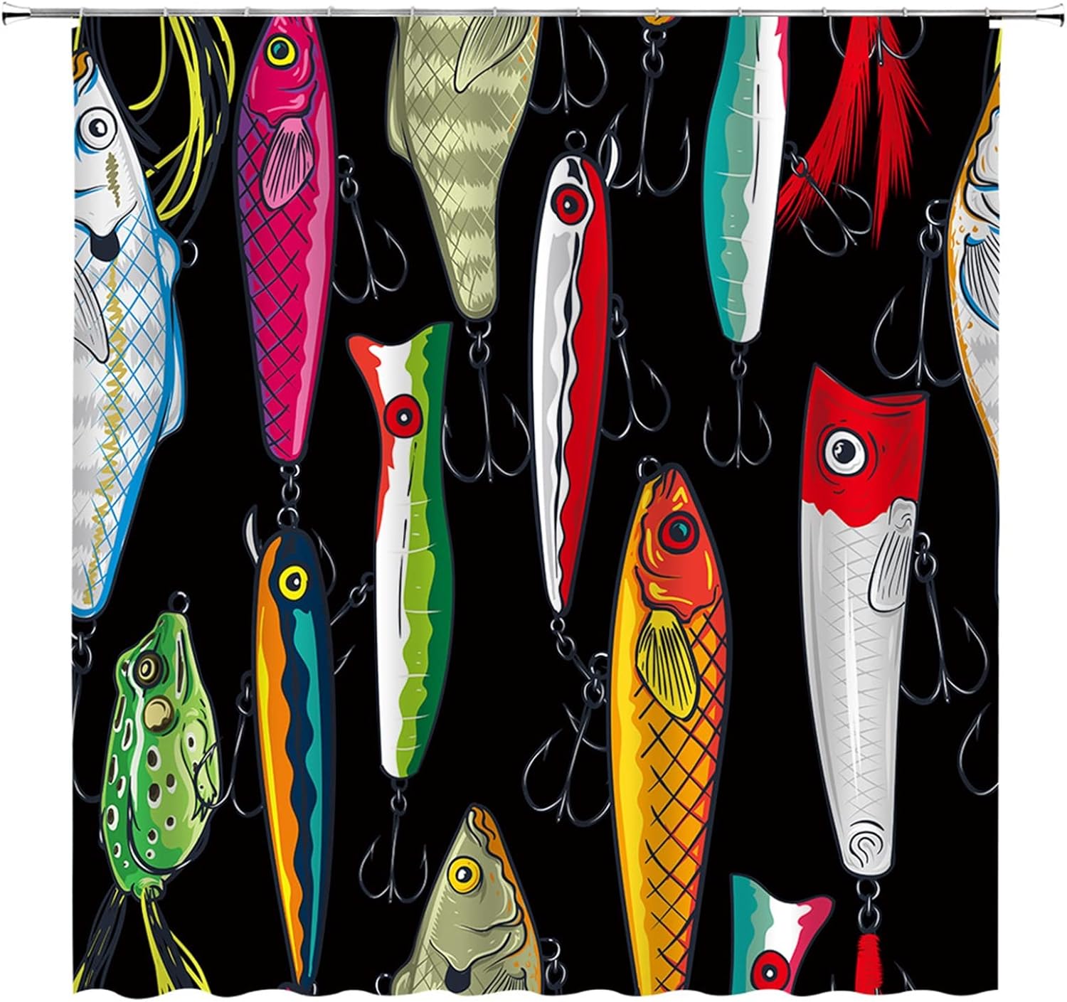 UEAUUN Fishing Lure Shower Curtain Nautical Theme Fish