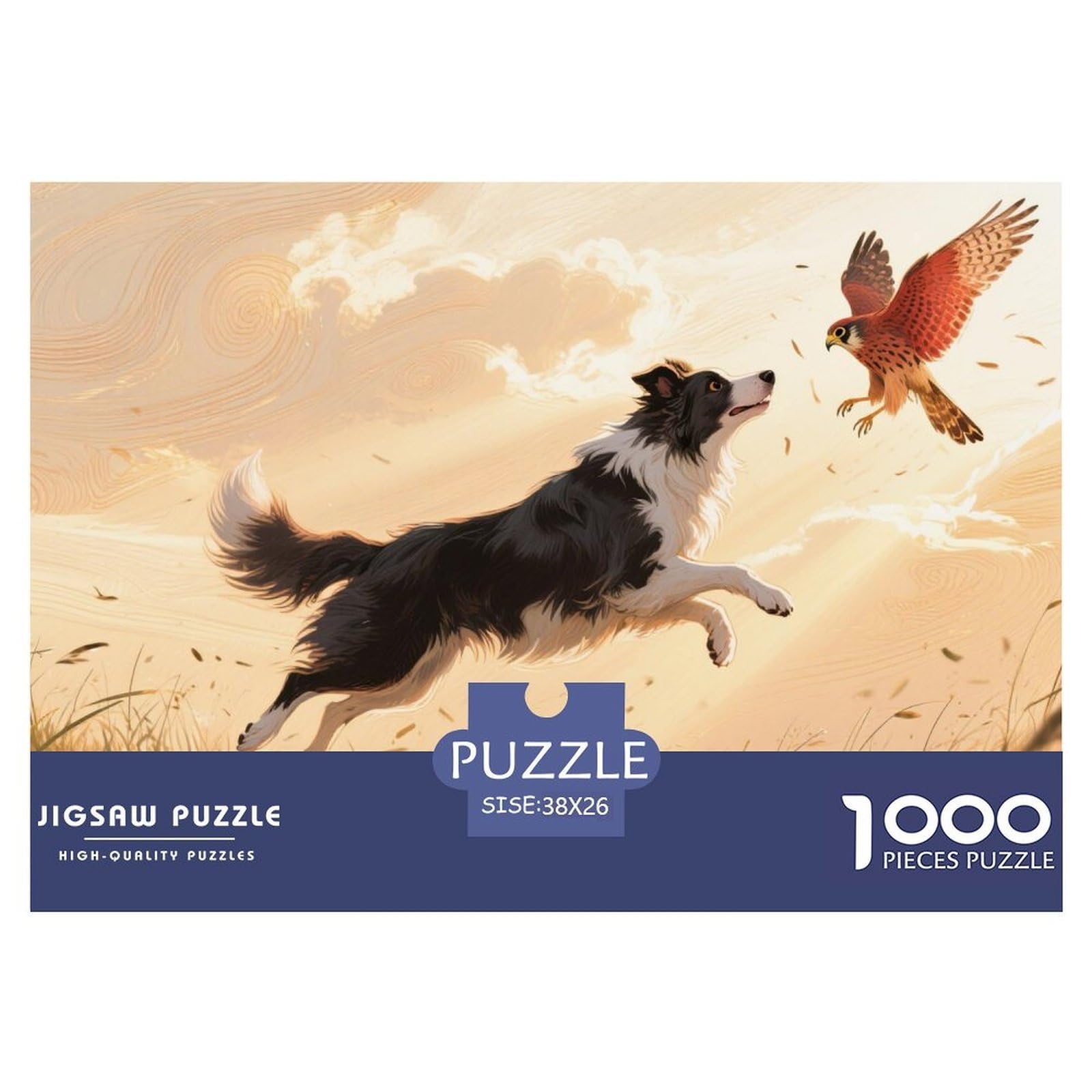 Puzzle Border Collie Dog 1000 Pieces Challenge Toy for Adults,Grassland Sunset Impossible Jigsaw Puzzles 1000 Pieces Educational Game Home Decoration 38x26cm/1000pcs — image 1