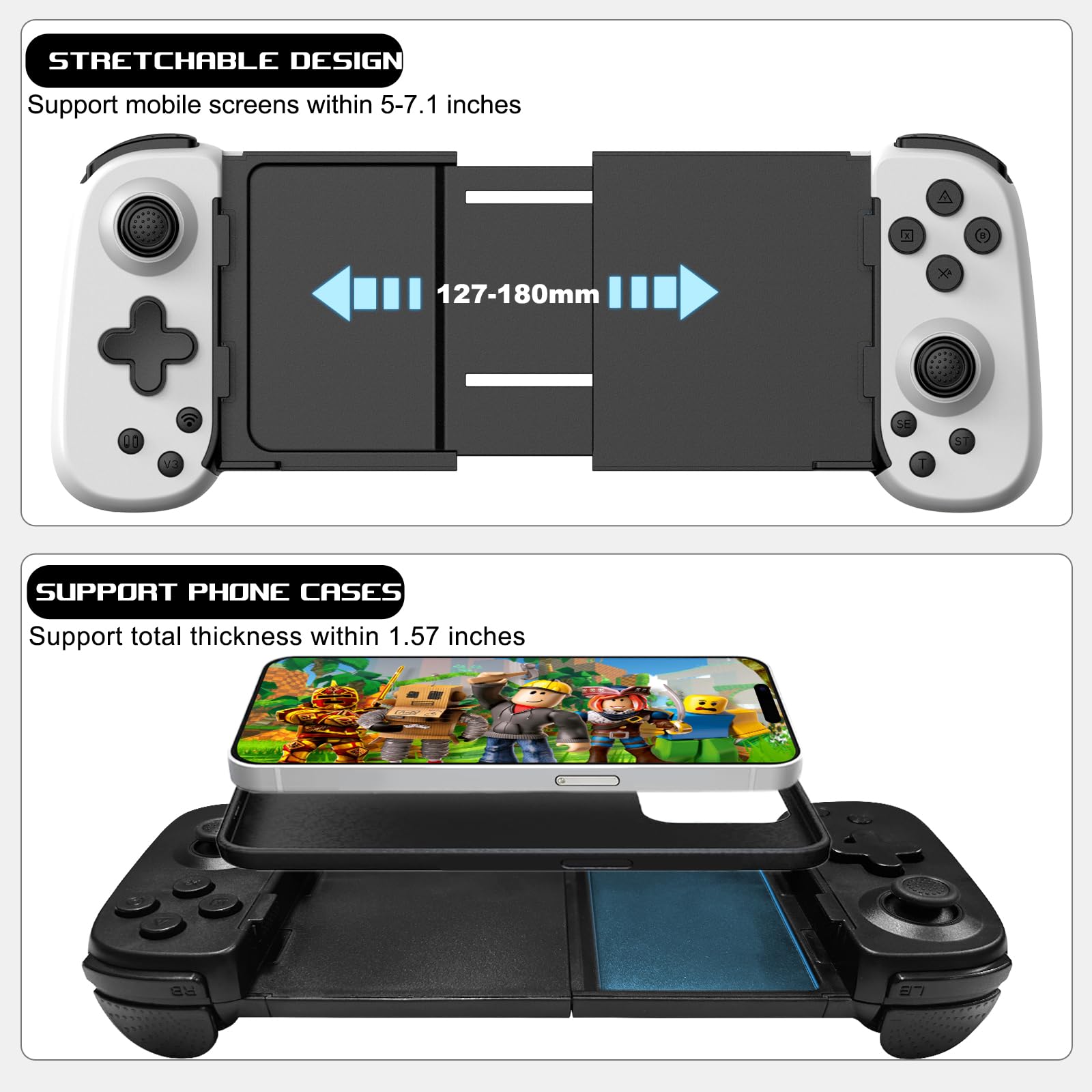 arVin Controller da gioco mobile per iPhone Android con supporto per telefono e luce verde, gamepad wireless per iOS/Samsung/Tablet/Switch/PS4/PC, Xbox Cloud Gaming/PS Remote Play/Steam Link per