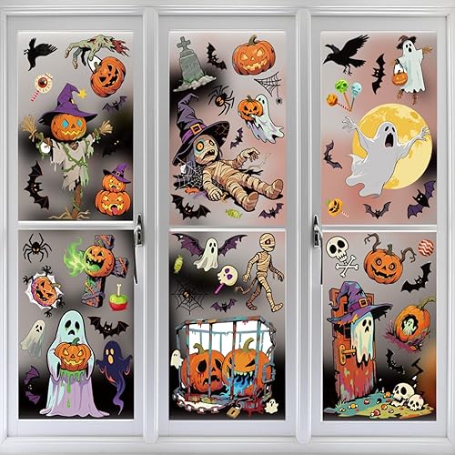 Miniatura 6 de 9 hojas de calcomanías para ventana de Halloween, calcomanías de doble cara para decoración de fiestas, decoración del hogar en interiores y