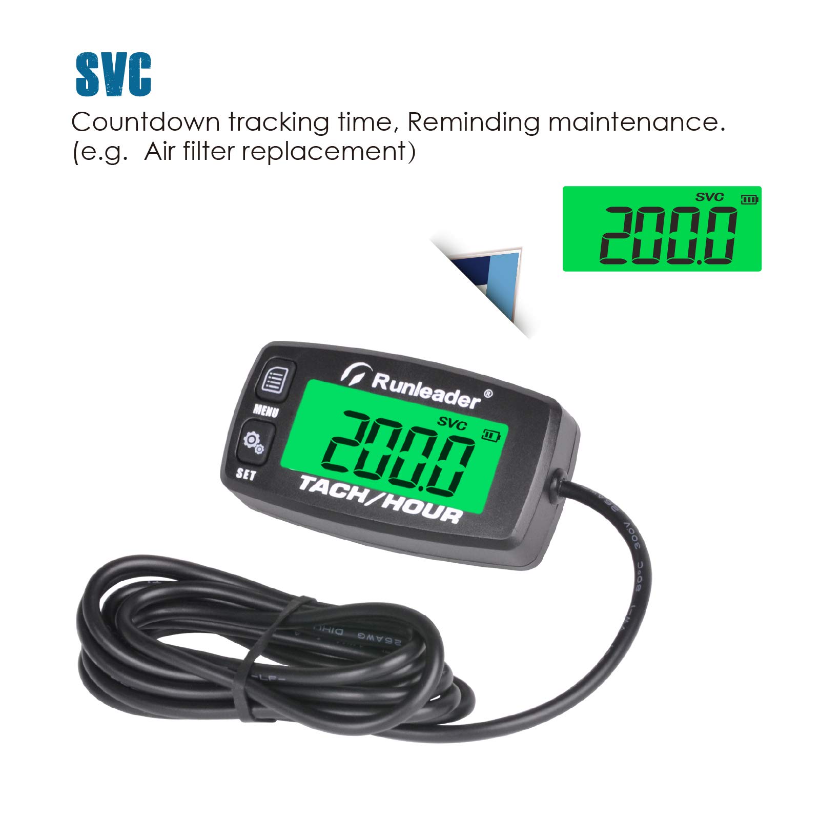 Runleader Compteur horaire moteur numérique,tachymètre de rappel de maintenance pour tondeuse à gazon autoportée Générateur Moto Compresseur de motoneige et équipement à essence (Button-BK)