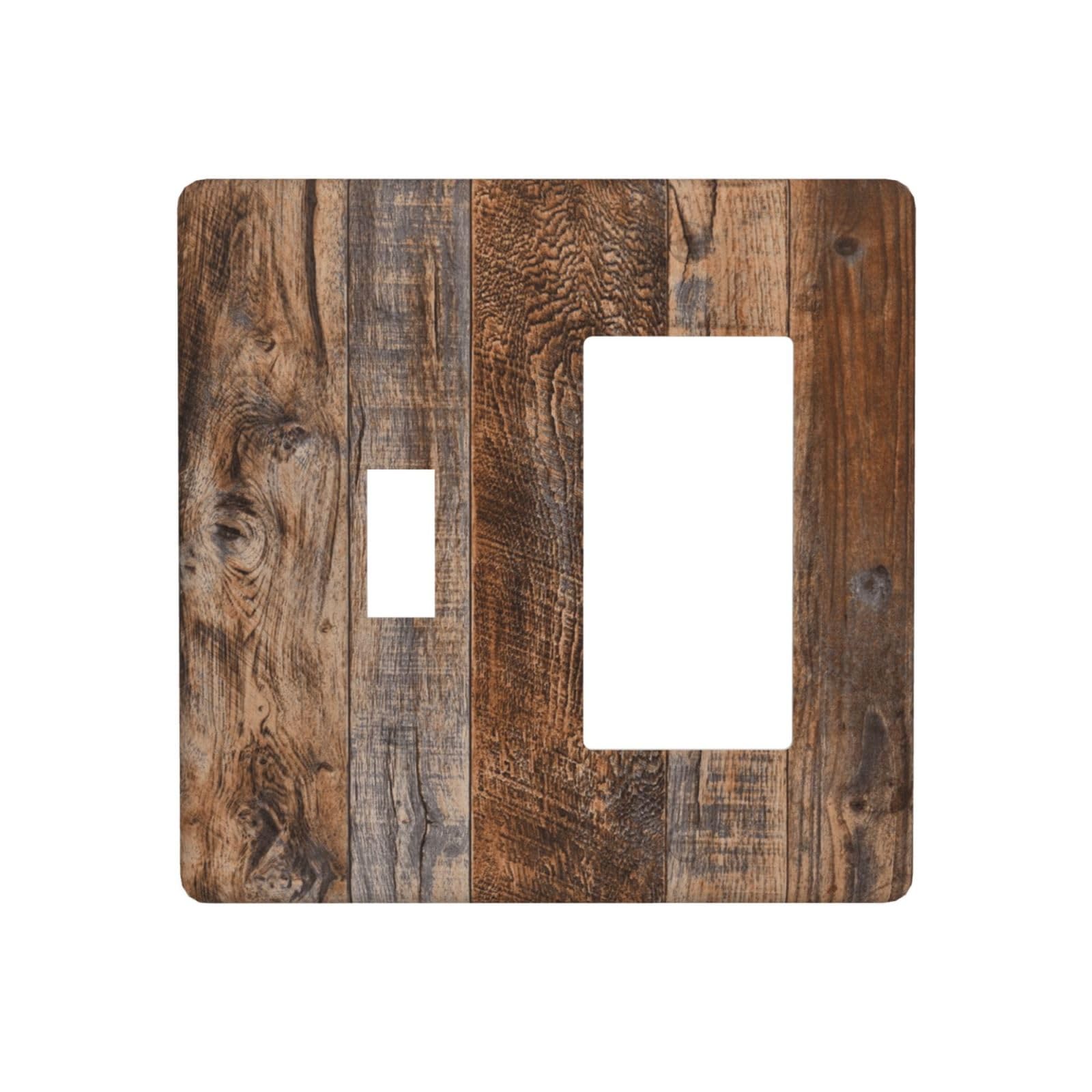 Country Distressed Vintage Wood Wooden 2 Gang Single Toggle/Rocker Combination Light Switch Cover Decorative Combo Switch Wall Plate Cover Electrical Faceplate Room Decor