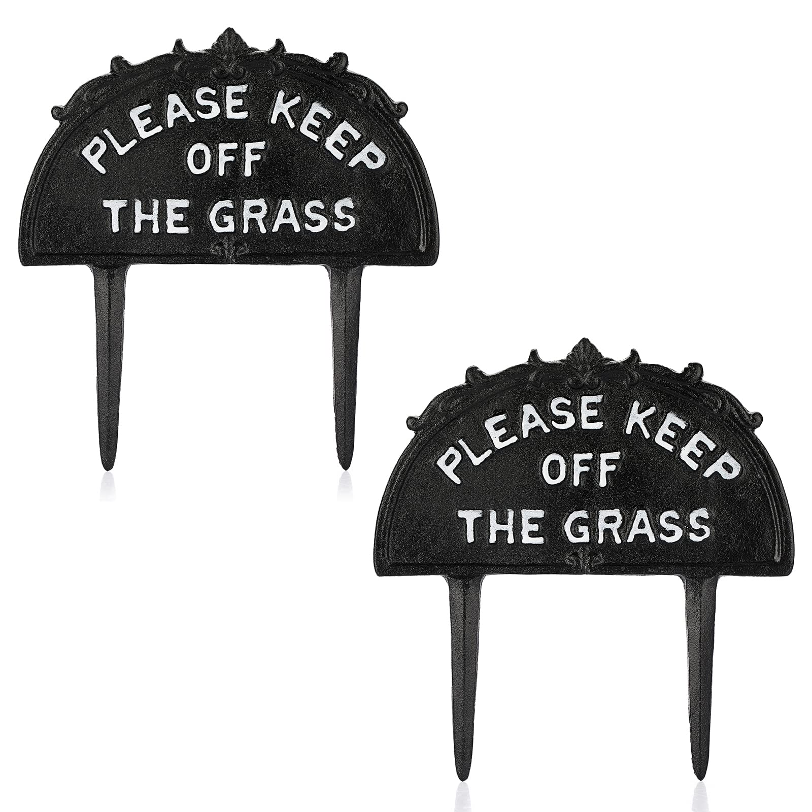 Grass Warning Sign 2 PCs - Keep Off Garden, Retro Style Decorative Cast Iron Stay Off Lawn Sign for Yard, Park, Themed Restaurants, Farmhouse - Black