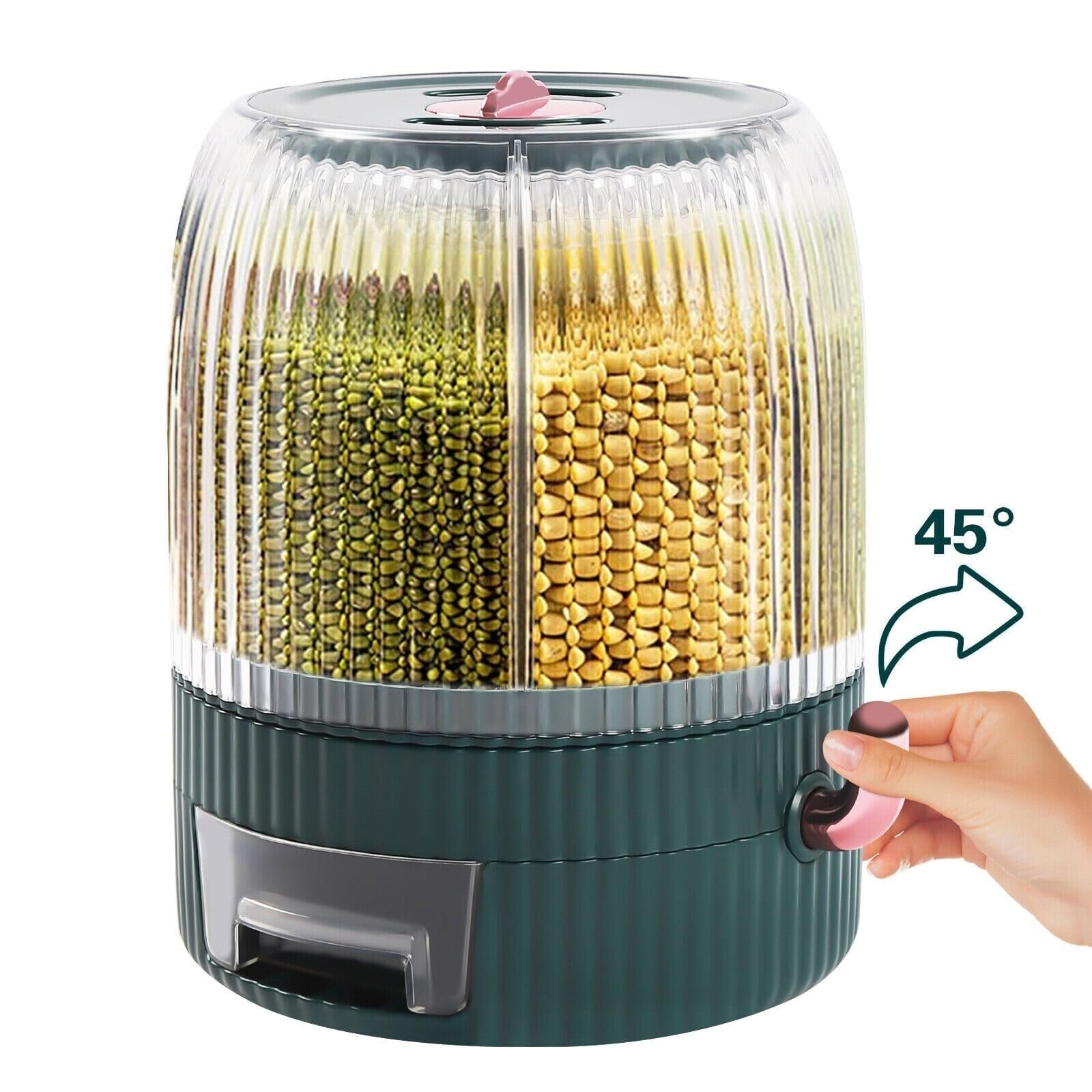 Dispenser Cereali Contenitore Per Lo Stoccaggio Di Chicchi Riso A 6 Griglie, Distributore Rotante, Secchio Per Per Piccoli, Fagioli Contenitori Cucina(Grün)