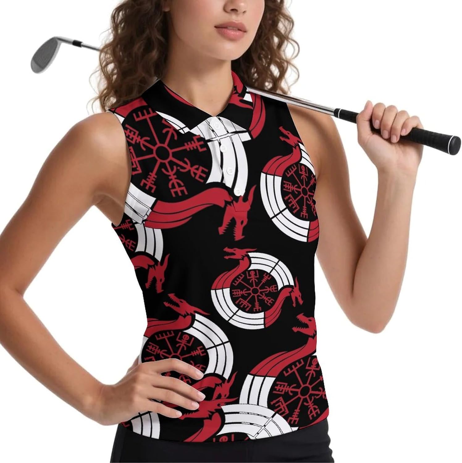 Vikings Nordic Compass Women's Golf Shirt Sleeveless Polo Shirts Tank Tops Blouses Tennis T-Shirts Casual