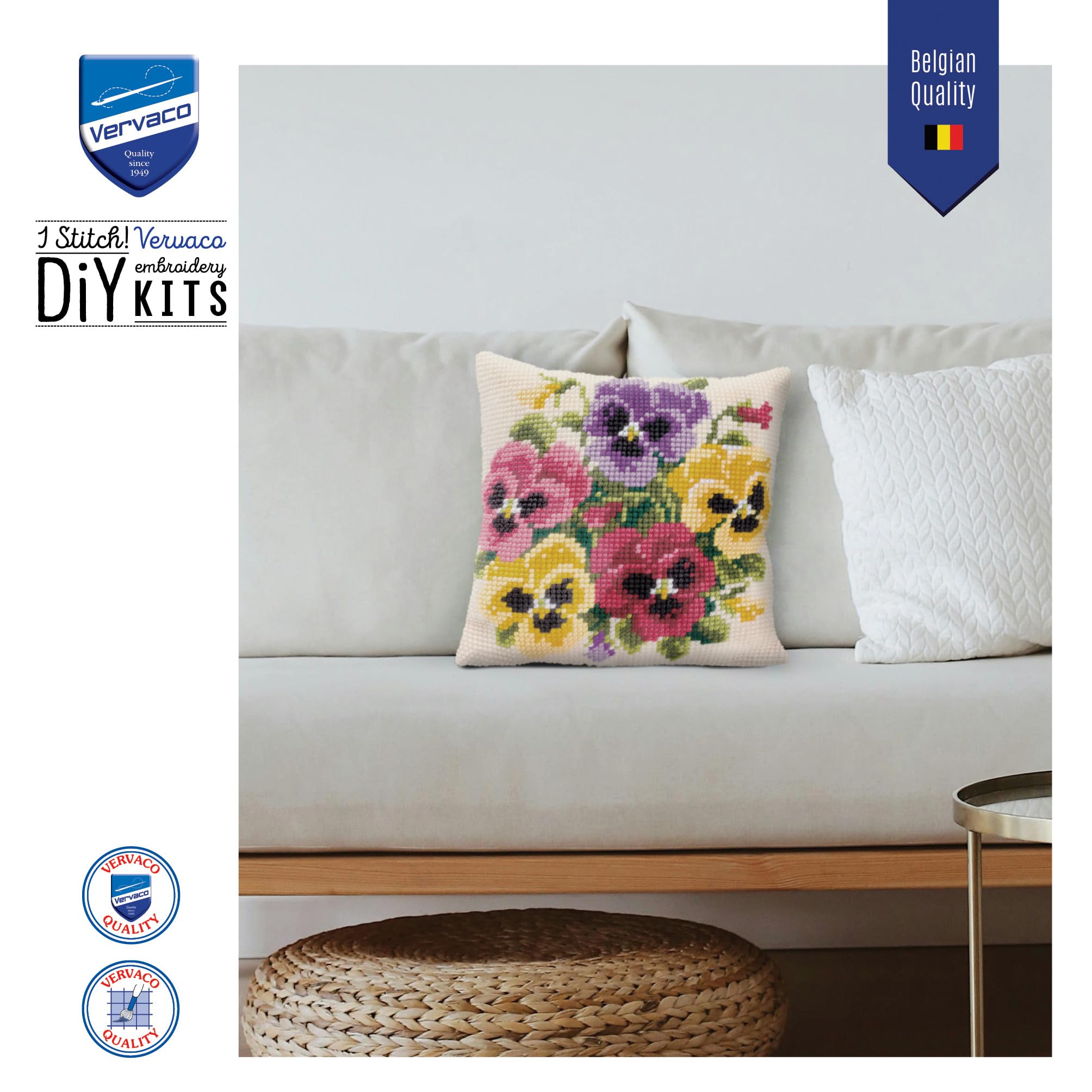 VERVACO Kit Cuscino Punto Croce MAZZOLINO di Fiori Set Ricamo Principianti Cuscini Gobelin Decorativi ca. 40 x 40 cm Accessori per Lavoretti Creativi DIY Casa Decor Hobby Adulti Cross Stitch