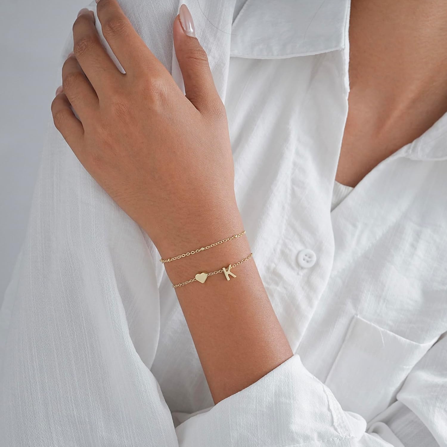 Valentines Day Gifts Gold Initial Bracelets for Women Trendy, Dainty Layered 14K Gold Plated Heart Letter Charm Bracelets, letter beads for name bracelets Jewelry Gifts - Image 4