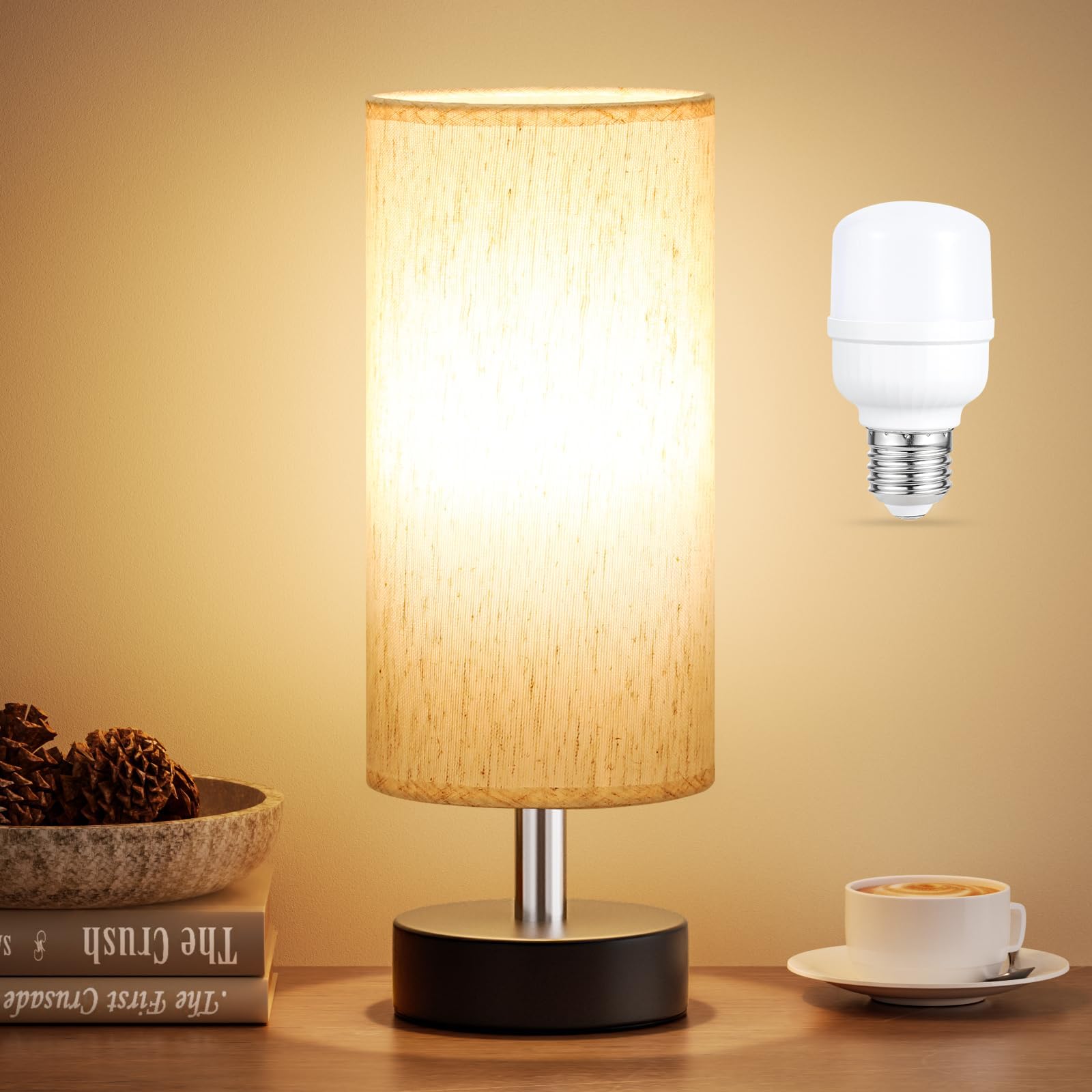 PartageiZ Small Table Lamp with LED Bulb - 3 Color Temperatures for Bedroom, Nightstand, Minimalist Night Stands, Desk, Kids, Living Room, Office, Dorm