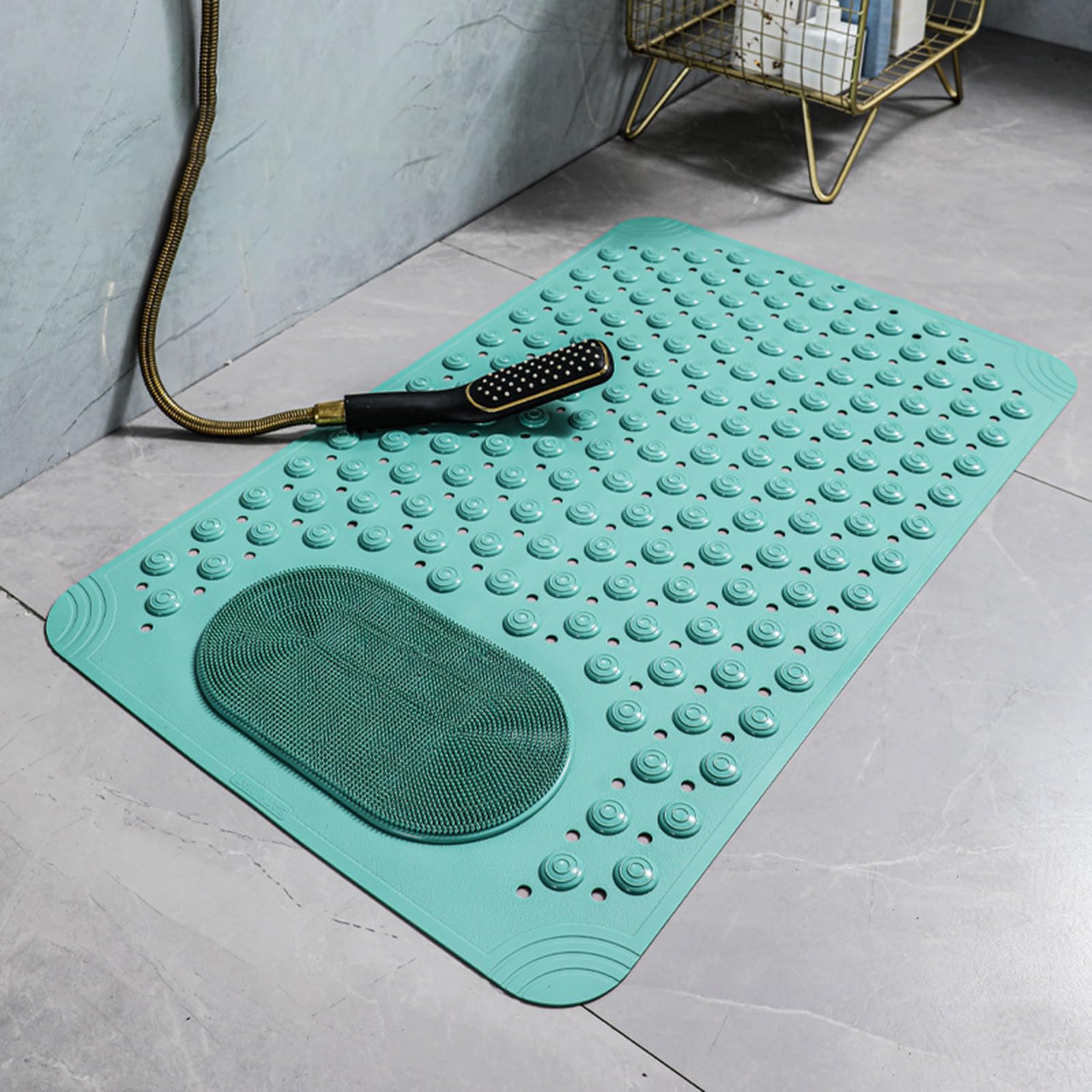 tappetino da bagno Tappetini antiscivolo for vasca interna,Tappetino doccia quadrato, con ventose,Con fori di scarico, bolle e(Green,36 * 69cm)