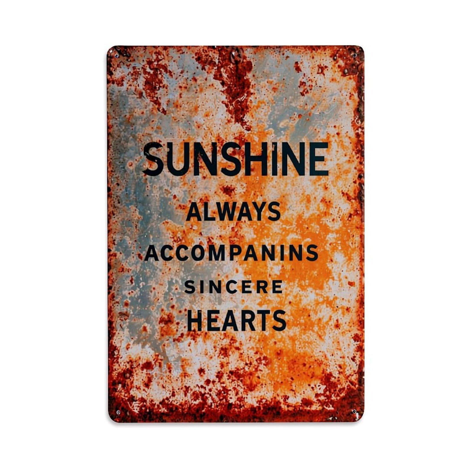 Jdfenggu Vintage Sunshine Always Accompanins Sincere Hearts Retro Metal Tin Sign, Metal Poster For Bar, Home, Man Cave, Kitchen, Laundry Room Art Decor 8X12 Inch