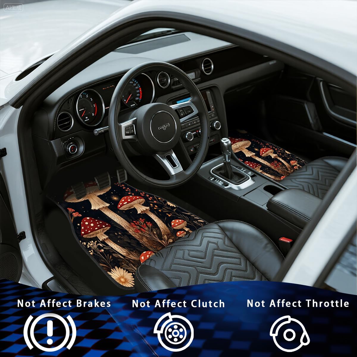 Mushroom Car Floor Mats Set of 4 Red Moon Star Night Wildflower Magic Automotive Foot Mats Rugs Carpet for Car Non-Slip Auto Car Accessories Universal Fit for Car SUV Truck Van