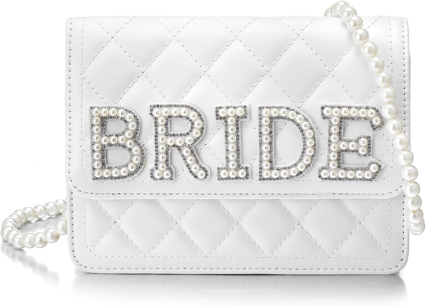Eccliy Wifey Gift Mrs Bride White Leather Bag with Pearl Chain Clutch Evening Bag for Wedding Anniversary