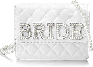Wifey Gift Mrs Bride White Leather Bag with Pearl Chain Clutch Evening Bag for Wedding Anniversary