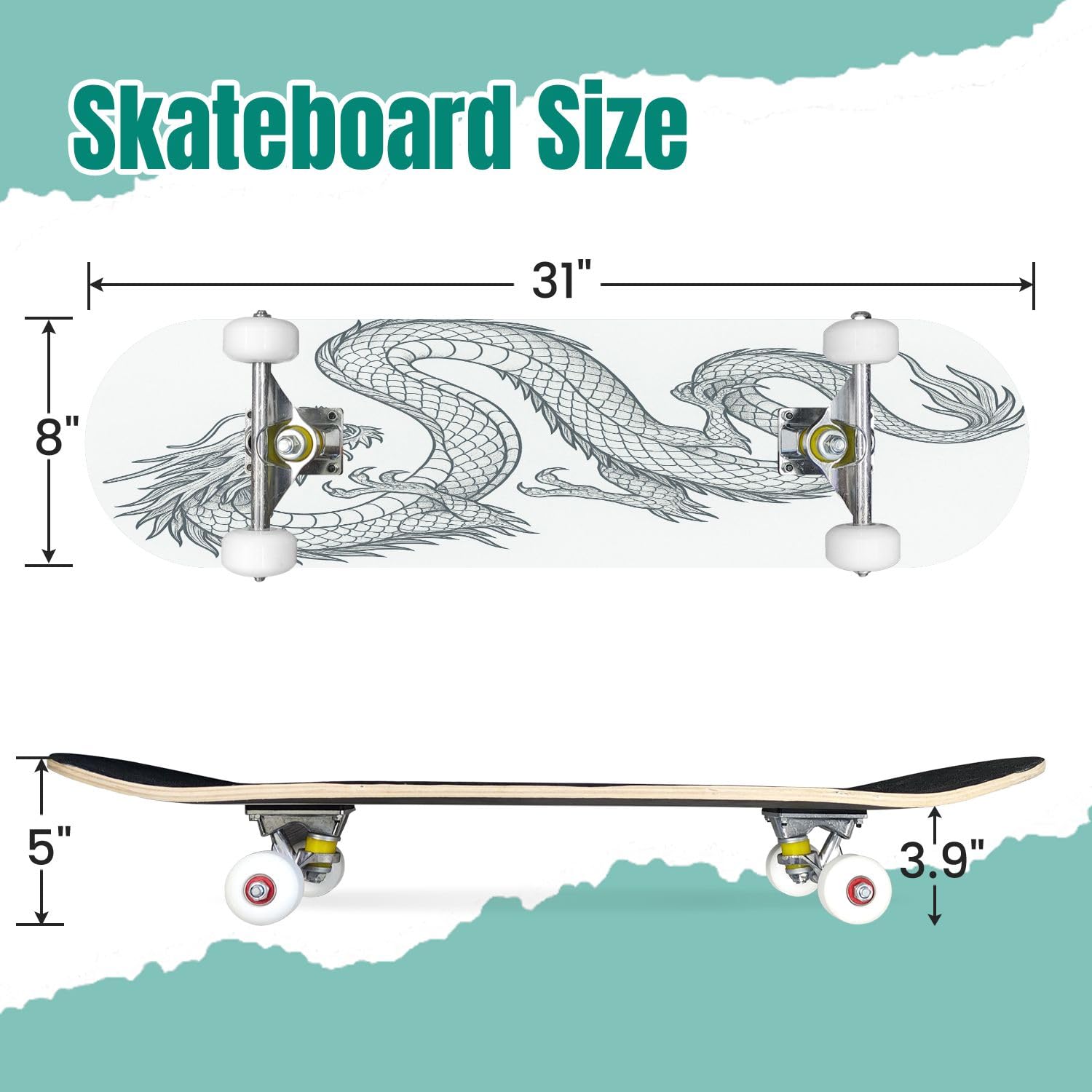 Skateboards Line Art Japanese Fantasy Dragon Design 7 Layer Maple Wood Deck 31