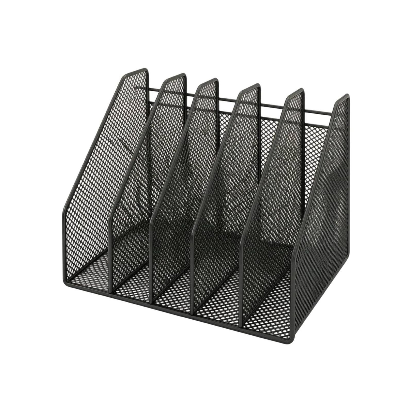 Scaffale da Tavolo con 6 Scomparti Robusto Portadocumenti in Metallo a Rete Aperto Libreria da Scrivania con Disori per Impiegati, Studenti, Ufficio, Nero