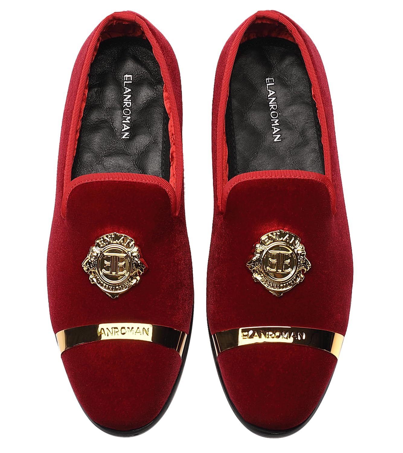 ELANROMAN Men's Velvet Loafers Dress Fashion Wedding Party Prom Shoes: 9.5 Red