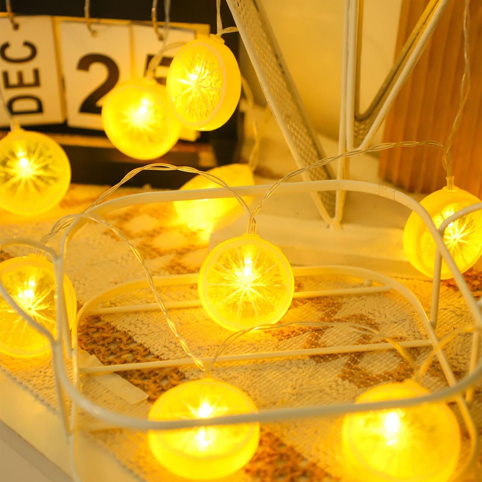 KOBOKO Dekoracyjny łańcuch świetlny z cytryną, 3 m, 20 diod LED, dekoracja cytrynowa, łańcuch świetlny na baterie, na imprezę, do sypialni, na imprezę, karnawał, do użytku wewnątrz i na zewnątrz