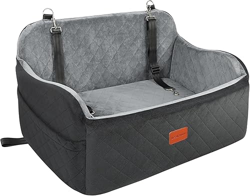Asiento de automóvil para perros de hasta 55 libras, 2 correas ajustables de seguridad para 2 perros pequeños, para mascotas, desmontable y lavable,