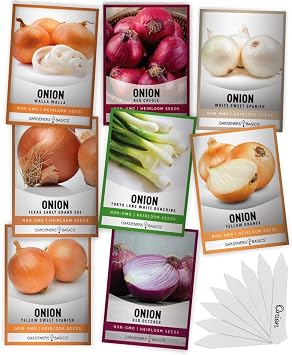 Gardeners Basics, Onion Seeds for Planting - 8 Long and Short Day Varieties Yellow, Red, White, Sweet and Green Onions for Summer, Fall, Onion Seed