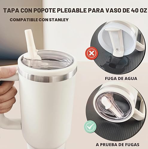 Miniatura 4 de Stanley - Paquete de 2 tapas de repuesto de 40 onzas, con tapa a prueba de fugas y popote abatible, accesorios para vasos Stanley Quencher H2.0