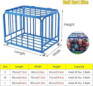 Sports Ball Storage Stand Lockable Ball Storage Cart with Wheels, Heavy Duty Rolling Sports Equipment Organizer Stackable Ball Cage with Lid, Metal Basketballs Footballs