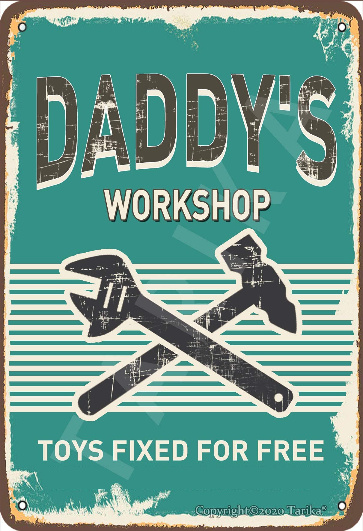 Bigyak Daddy's Workshop Toys Fixed For Free 20X30 Cm Retro Look Metal Decoration Crafts Sign For Home Kitchen Bathroom Farm Garden Garage Inspirational Quotes Wall Decor